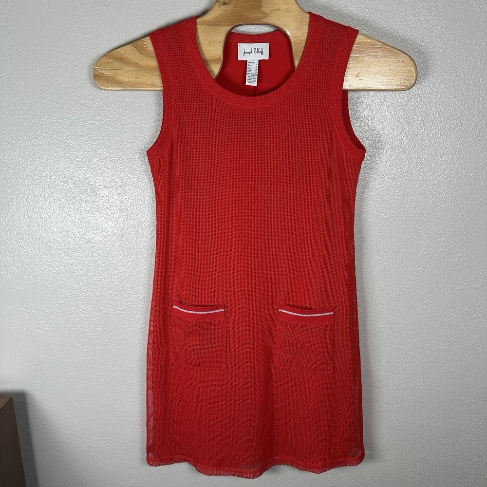 Joseph Ribkoff Open Knit Dress Womens Size 8 Red Nautical Cover Up Knee Length